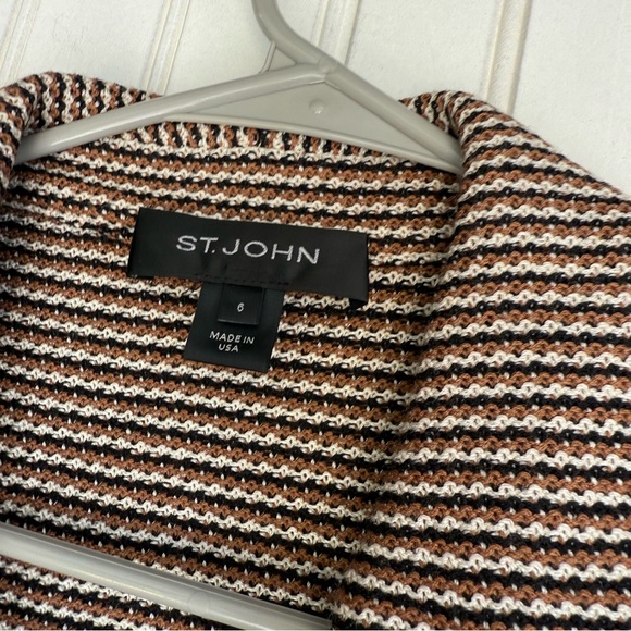 St. John Size 6 Brown Striped Tailored Knit Peplum Jacket Blazer - Picture 4 of 6